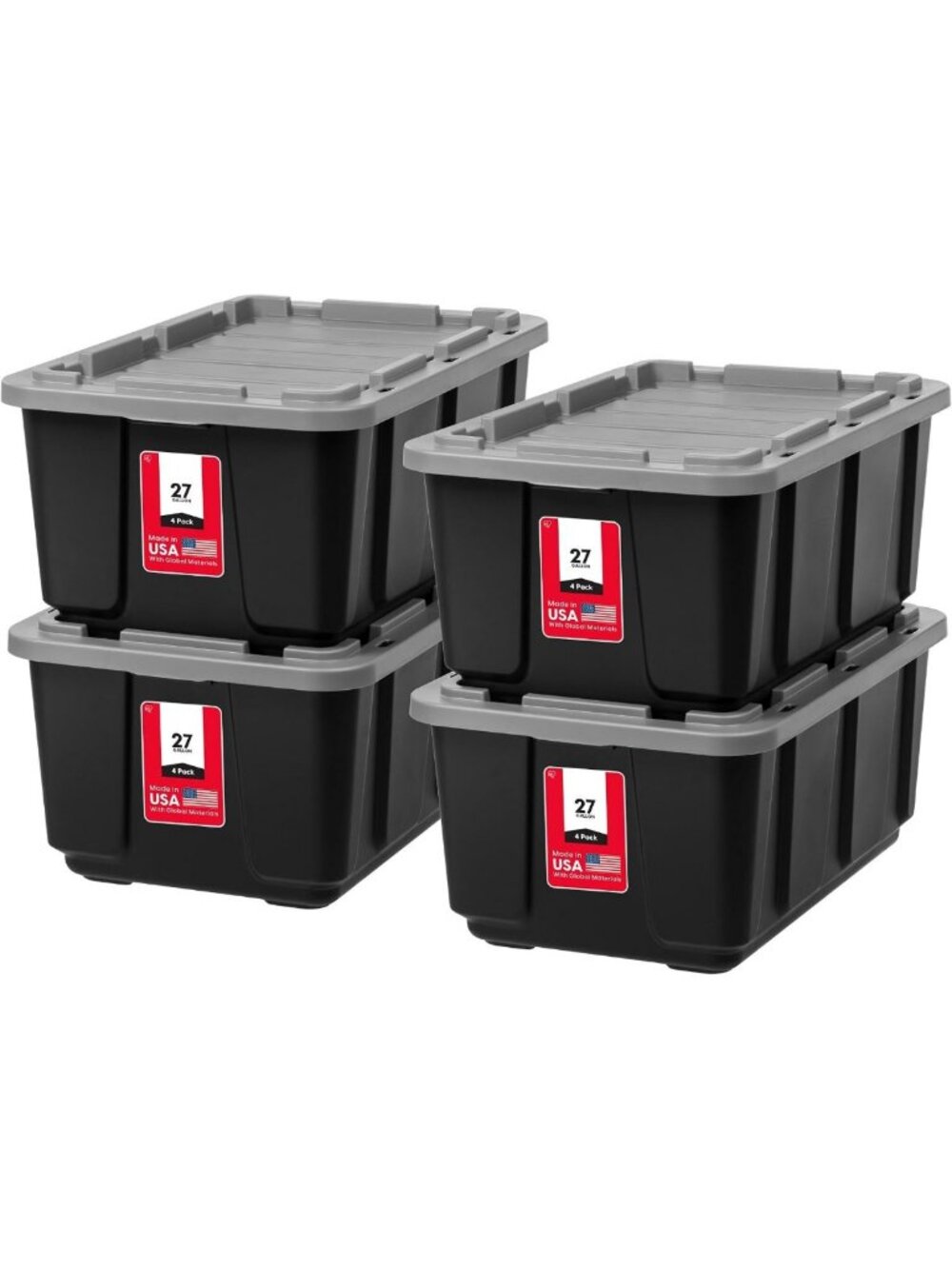 4-Pack Heavy Duty 27 Gal Storage Bins with Lids - Durable Gray Tote Containers